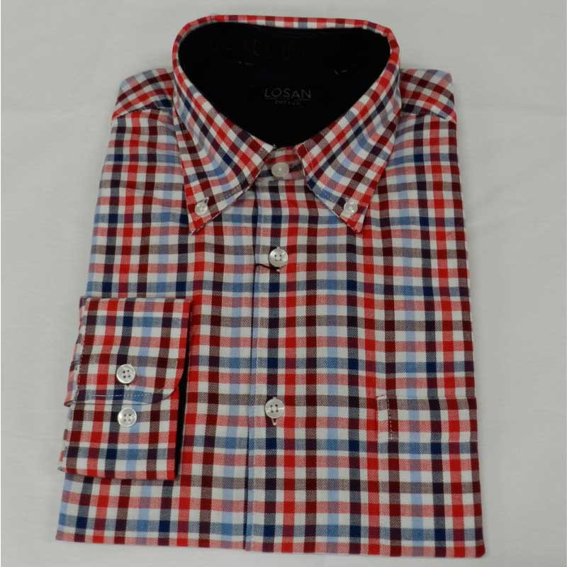 Camisa Hombre Manga Larga Viella Rayas Rojas Losan